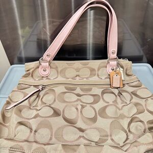 Coach Pink and Tan Signature Shoulder Bag